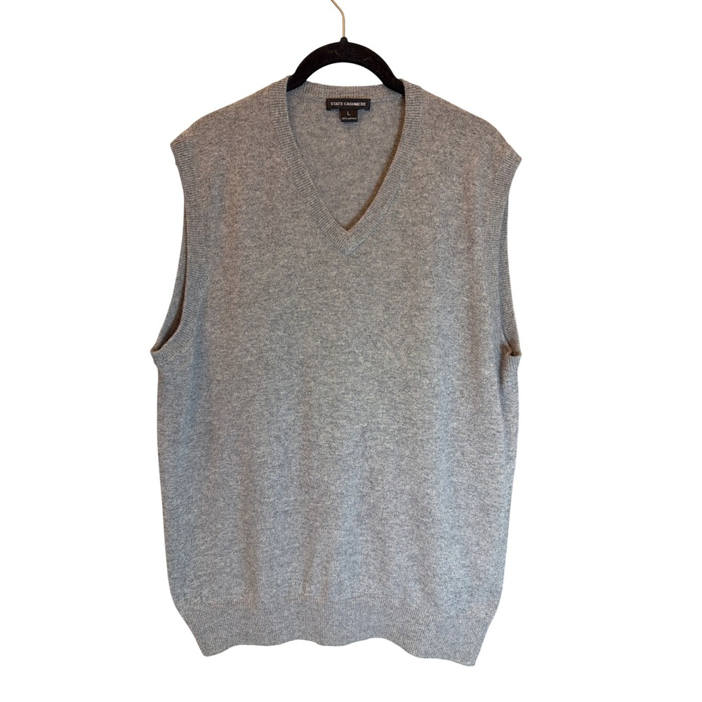 State Cashmere Mens Grey 100% Cashmere V-Neck Sweater Vest Large